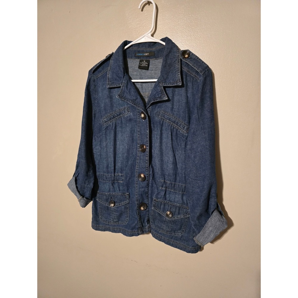 French Cuff Denim Blue Jean Jacket Shacket Women's Size Medium